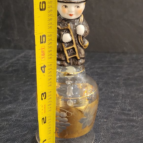 Porcelain Chimney Sweep Boy on Clear/Gold Glass Bell by Goebel Germany - Picture 5 of 10